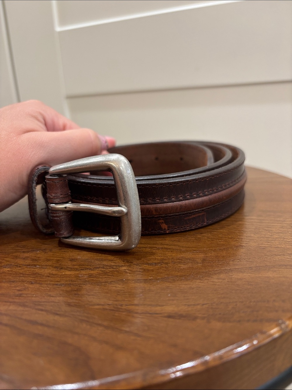 Classic Brown Leather Belt with Brass Buckle